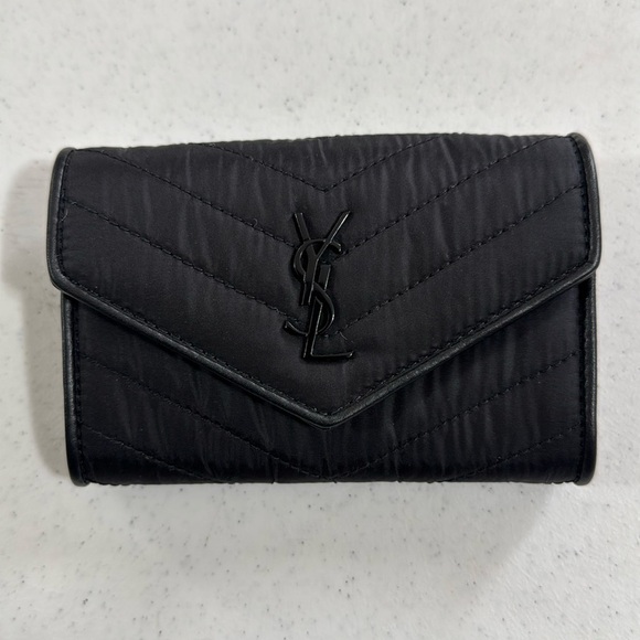 YSL Cassandra Nylon Small Envelope Wallet Quilted Black with Box and Dust Bag - Picture 4 of 14